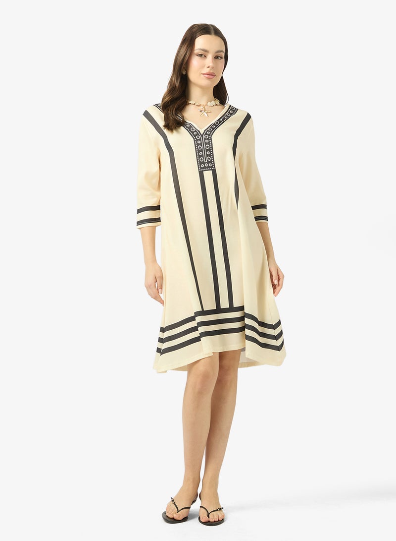 Ginger V Neck Monochrome Kaftan Beach Dress - Image 1